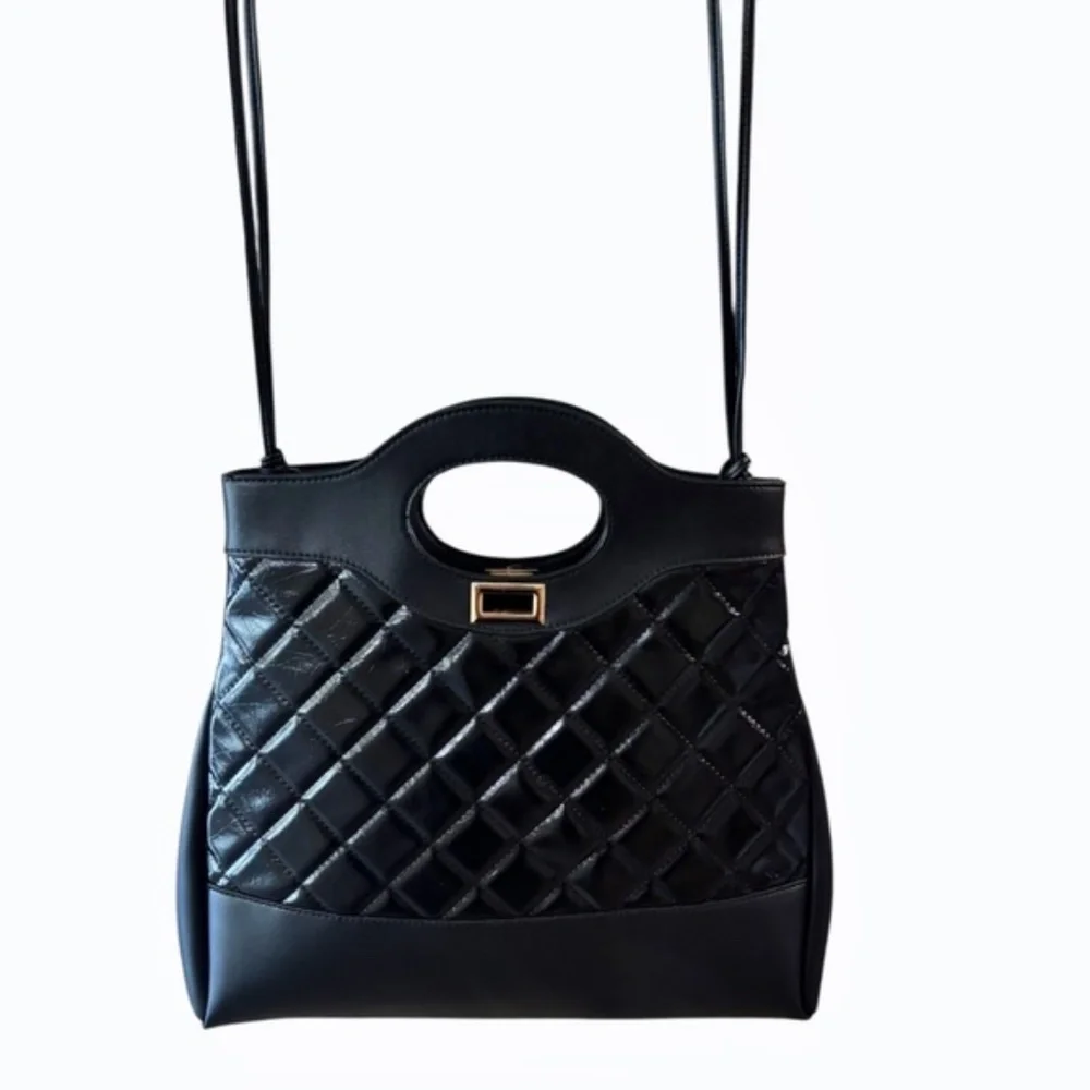 Womens Large Clutch Black Handbag with Long Strap‎
